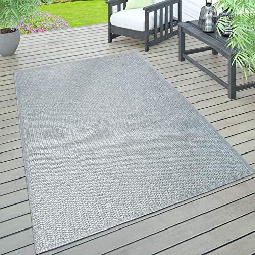 Paco Home In- & Outdoor Teppich, Terrasse u. Balkon, Wetterfest Einfarbig Mit Struktur, Grösse:240x340 cm, Farbe:Grau von Paco Home