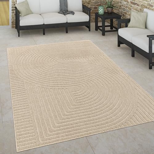 Paco Home Outdoor Teppich wetterfest Skandinavisch für Terrasse, Balkon & Garten pflegeleicht & robust Modernes Design Indoor & Outdoor geeignet, Grösse:160x230 cm, Farbe:Beige 3 von Paco Home