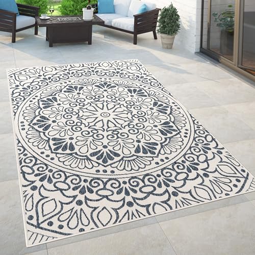 Paco Home In- & Outdoor Teppich Balkon Terrasse Vintage Orientalisches Muster Ornamente, Grösse:120x170 cm, Farbe:Blau 2 von Paco Home