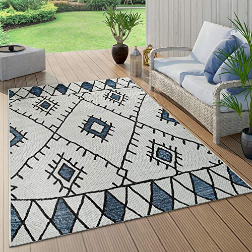 Paco Home In- & Outdoor Teppich Flachgewebe Geometrisch Abstrakt Rauten Design Ethno Blau, Grösse:120x160 cm von Paco Home