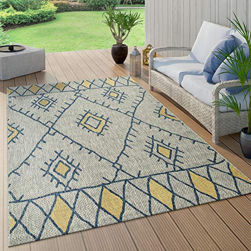 Paco Home In- & Outdoor Teppich Flachgewebe Geometrisch Abstrakt Rauten Design Ethno Blau, Grösse:160x220 cm von Paco Home