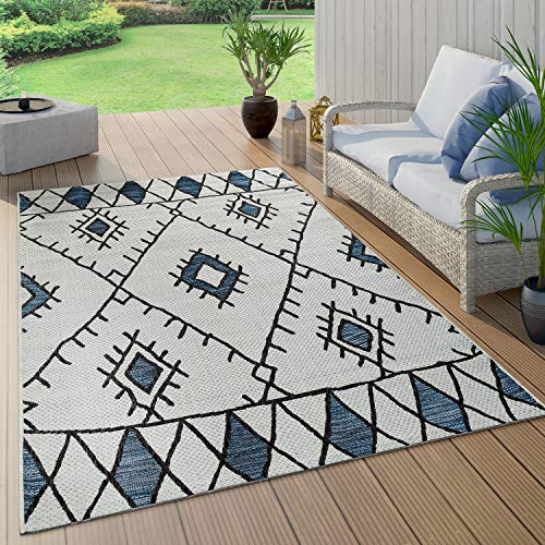 Paco Home In- & Outdoor Teppich Flachgewebe Geometrisch Abstrakt Rauten Design Ethno Blau, Grösse:160x220 cm von Paco Home