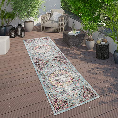 Paco Home In- & Outdoor Teppich Modern Orient Print Terrassen Teppich Türkis, Grösse:80x250 cm von Paco Home