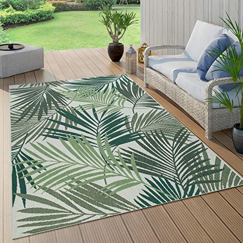 Paco Home Outdoor Teppich Wetterfest Flur Balkon Palmen Dschungel Florales Boho Muster Grün Schwarz, Grösse:160 cm Rund, Farbe:Grün von Paco Home