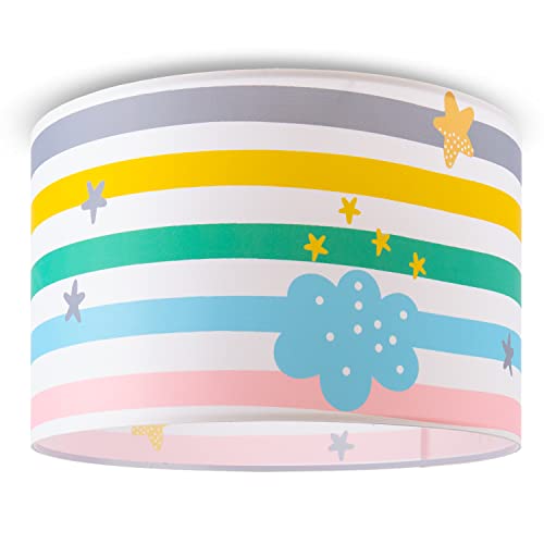 Paco Home Kinder Deckenlampe Kinderzimmer Stoffschirm Rund Bunt Baby E27 Hängelampe Regenbogen von Paco Home