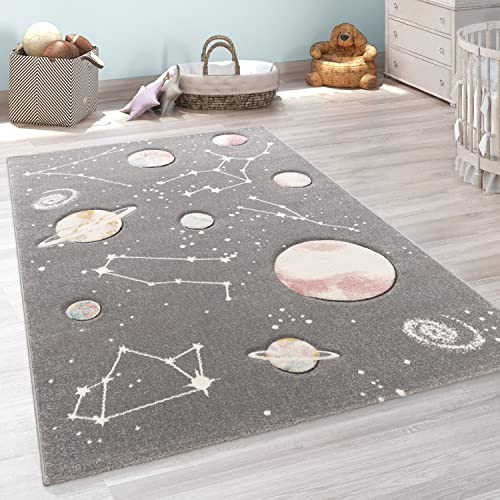 Paco Home Kinder-Teppich, Spiel-Teppich Für Kinderzimmer Mit Planeten Und Sternen, In Grau, Grösse:120x170 cm von Paco Home