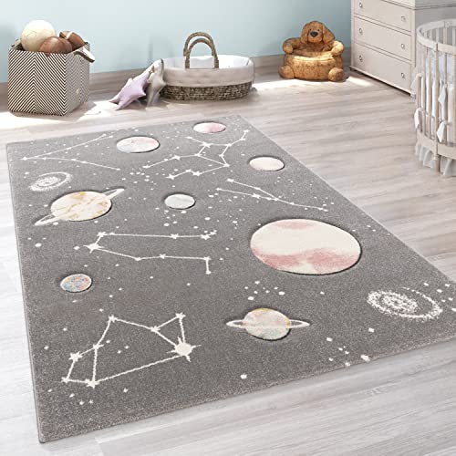 Paco Home Kinder-Teppich, Spiel-Teppich Für Kinderzimmer Mit Planeten Und Sternen, In Grau, Grösse:140x200 cm von Paco Home