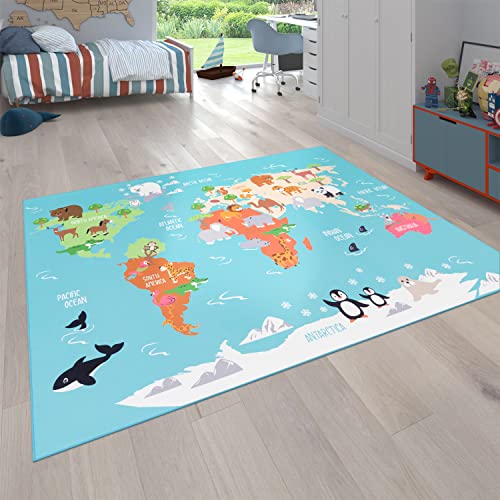 Paco Home Kinder-Teppich Für Kinderzimmer, Spiel-Teppich, Weltkarte Mit Tieren rutschfest In Türkis, Grösse:100x200 cm Paco Home Kinder-Teppich Für Kinderzimmer, Spiel-Teppich, Weltkarte Mit Tieren rutschfest In Türkis, Grösse:100x200 cm von Paco Home
