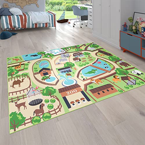 Paco Home Kinder-Teppich Für Kinderzimmer, Spiel-Teppich, Zoo Mit Tiger, Bär, Löwe, rutschfest Bunt, Grösse:160x220 cm von Paco Home