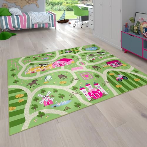 Paco Home Kinder-Teppich Für Kinderzimmer, Spiel-Teppich Mit Landschaft und Pferden rutschfest In Grün, Grösse:200x290 cm von Paco Home