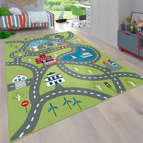 Paco Home Kinder-Teppich Für Kinderzimmer, Spiel-Teppich Mit Straßen-Motiv rutschfest In Grün, Grösse:100x200 cm von Paco Home