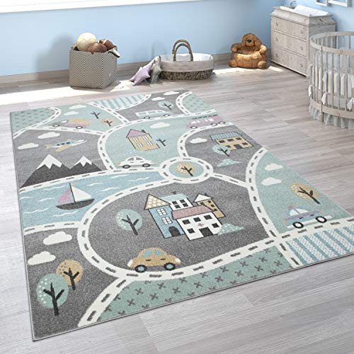 Paco Home Kinder-Teppich Mit Straßen-Motiv, Spiel-Teppich Für Kinderzimmer, In Grün Grau, Grösse:140x200 cm von Paco Home