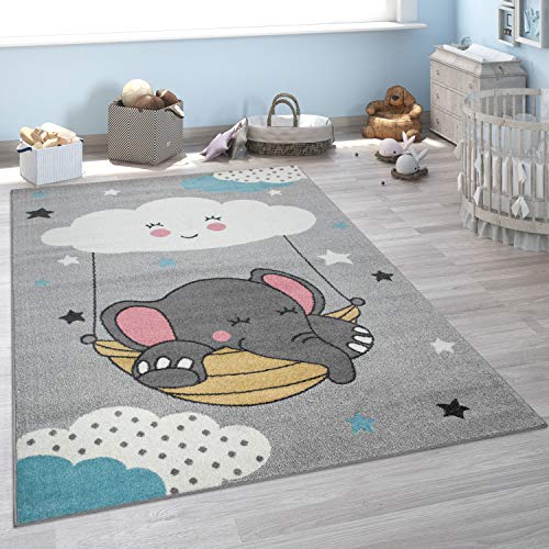 Paco Home Kinderteppich, Teppich Kinderzimmer Niedliches Baby-Elefant Motiv, Grau, Grösse:160x220 cm von Paco Home