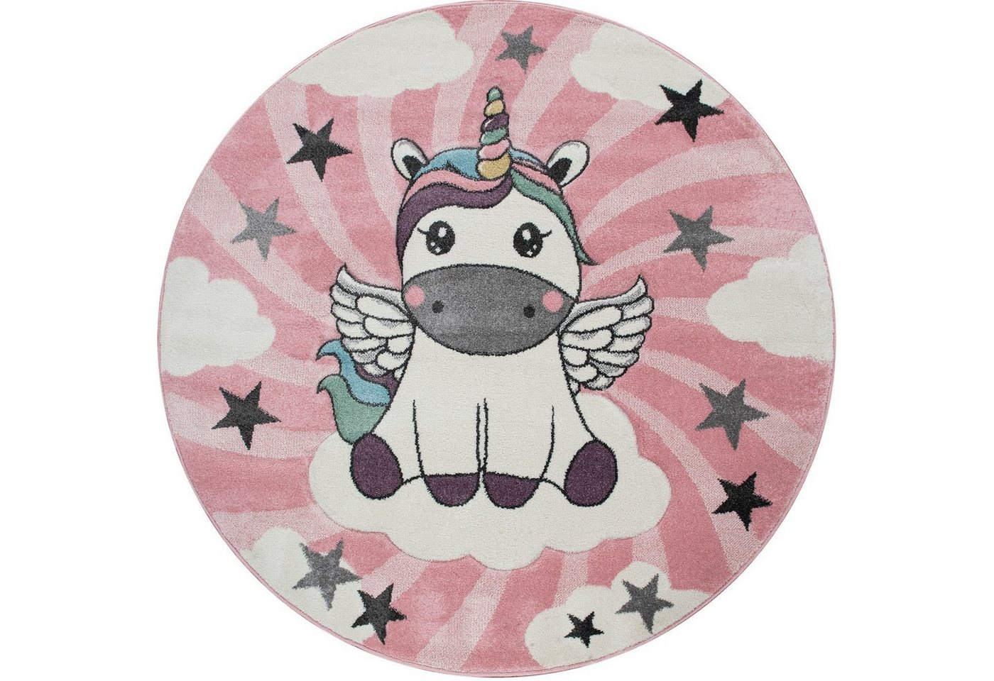 Paco Home Kinderteppich Cosmo 395, rund, Höhe: 12 mm, 3D-Design, niedliches Einhorn Motiv, Pastell-Farben, Kinderzimmer Paco Home Kinderteppich Cosmo 395, rund, Höhe: 12 mm, 3D-Design, niedliches Einhorn Motiv, Pastell-Farben, Kinderzimmer von Paco Home