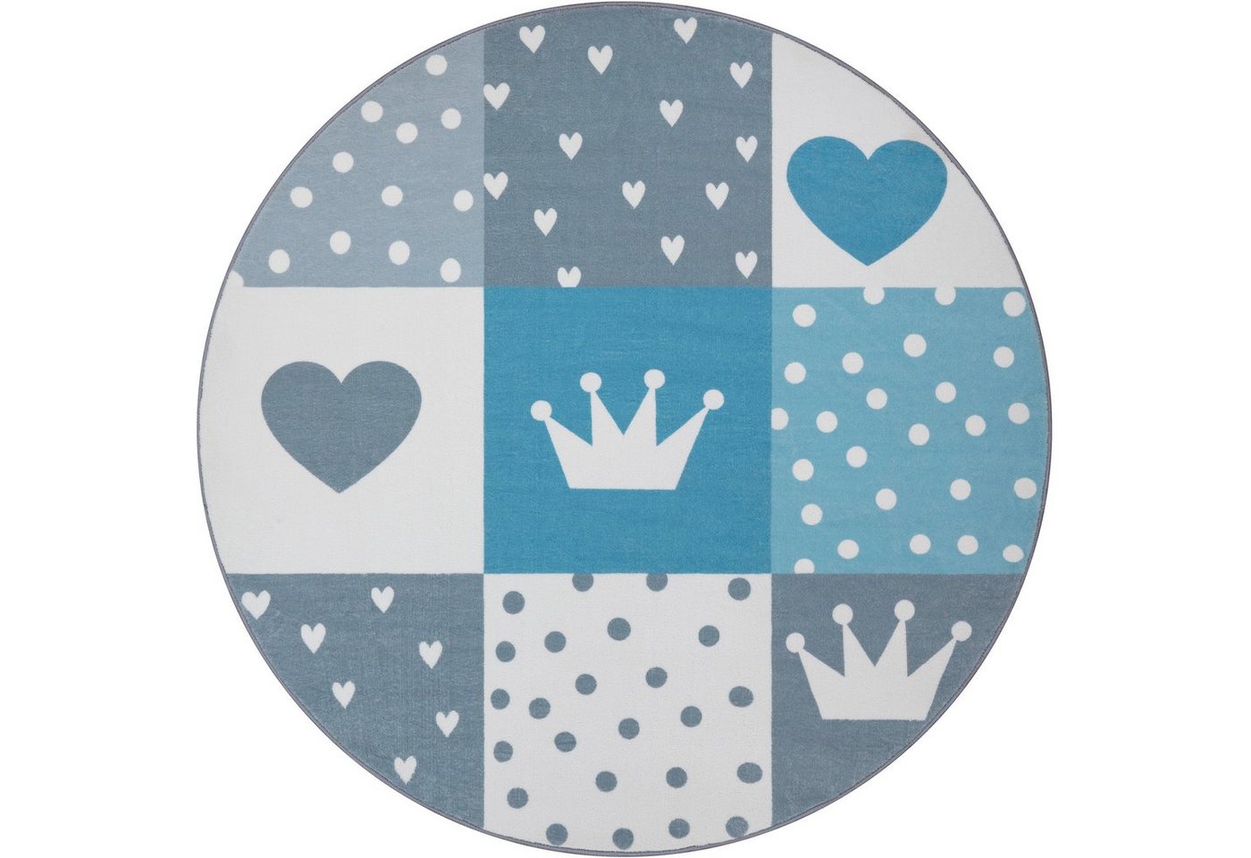 Paco Home Kinderteppich Eliz 391, rund, Höhe: 12 mm, Kurzflor, Spielteppich, Patchwork-Muster, Motiv Krone, Herz & Punkte von Paco Home