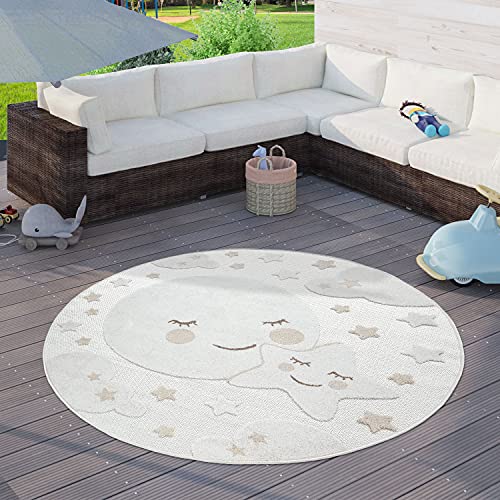 Paco Home Kinderteppich Kinderzimmer Outdoor Teppich Rund Spielteppich Junge Mädchen, Grösse:120 cm Rund, Farbe:Creme 2 von Paco Home