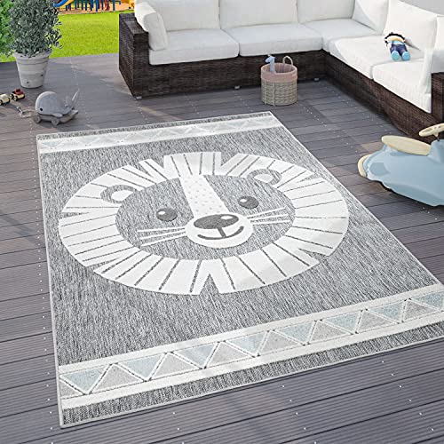 Paco Home Kinderteppich Kinderzimmer Outdoorteppich Spielteppich Tiermotive Modern 3D, Grösse:160x220 cm, Farbe:Grau von Paco Home