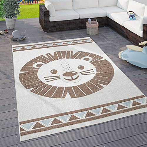 Paco Home Kinderteppich Kinderzimmer Outdoorteppich Spielteppich Tiermotive Modern 3D, Grösse:80x150 cm, Farbe:Beige von Paco Home