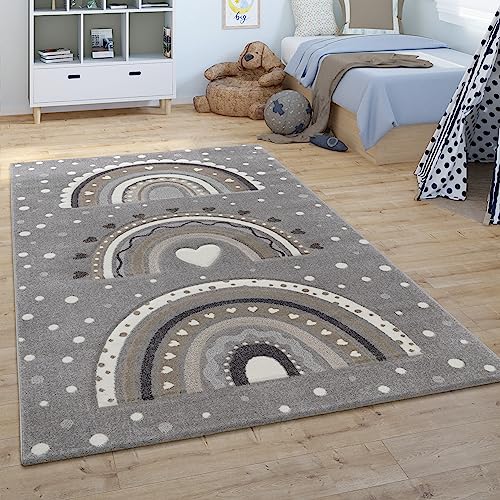 Paco Home Kinderteppich Kinderzimmer Teppich Kurzflor Junge Mädchen Herz Punkte Grau Creme, Grösse:160x230 cm von Paco Home