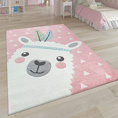 Paco Home Kinderteppich Rosa Kinderzimmer 3-D Design Alpaka Motiv Pastellfarben Robust, Grösse:200x290 cm von Paco Home