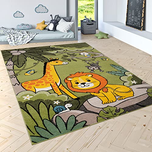 Paco Home Kinderteppich Spielteppich Dschungel Tiere Palmen AFFE Elefant Giraffe Löwe Grün, Grösse:80x150 cm von Paco Home