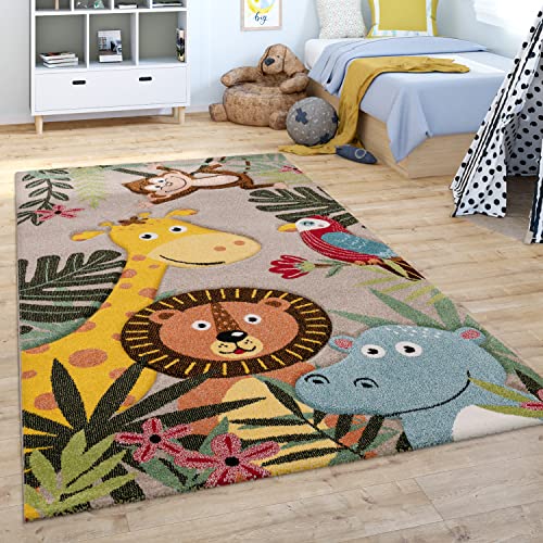 Paco Home Kinderteppich Teppich Kinderzimmer Junge Mädchen Modern Tier Motiv Dschungel Beige Braun Grün, Grösse:160x230 cm von Paco Home