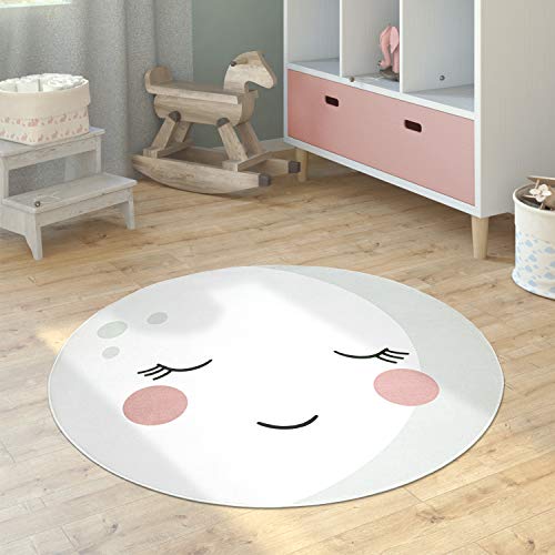 Paco Home Kinderteppich Teppich Kinderzimmer Rund Spielmatte Babymatte rutschfest Modern Mond Koala Löwenkopf, Grösse:80 cm Rund, Farbe:Creme von Paco Home