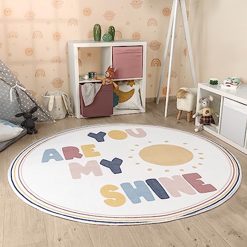 Paco Home Kinderteppich Teppich Kinderzimmer Rund Spielmatte Babymatte Waschbar Bis 30 Grad Sonne Regenbogen Schriftzug Motiv, Grösse:160 cm Rund, Farbe:Bunt Paco Home Kinderteppich Teppich Kinderzimmer Rund Spielmatte Babymatte Waschbar Bis 30 Grad Sonne Regenbogen Schriftzug Motiv, Grösse:160 cm Rund, Farbe:Bunt von Paco Home