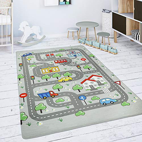 Paco Home Kinderteppich Teppich Kinderzimmer Spielmatte Spielteppich Straßenteppich rutschfest Modern Grau, Grösse:80x150 cm von Paco Home