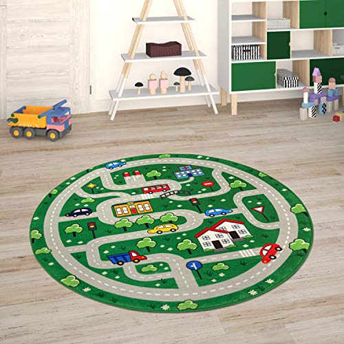 Paco Home Kinderteppich Teppich Kinderzimmer Spielmatte Straßenteppich Spielteppich, Grösse:120 cm Rund, Farbe:Grün von Paco Home