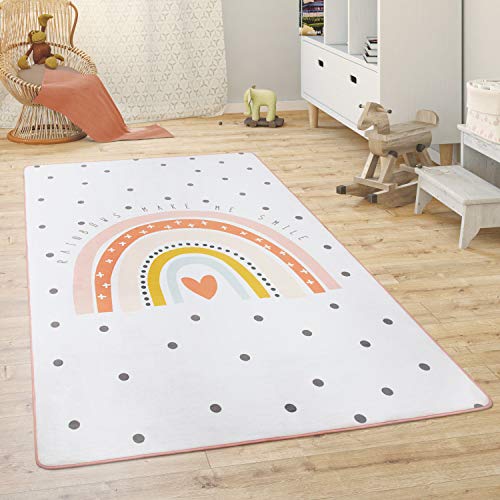 Paco Home Kinderteppich Teppich Kinderzimmer Spielmatte Babymatte rutschfest Modern Tiere Regenbogen Herz, Grösse:80x150 cm, Farbe:Creme von Paco Home