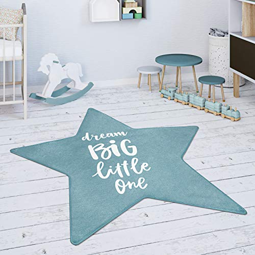 Paco Home Kinderteppich Teppich Kinderzimmer Spielmatte Babymatte rutschfest Modern Sterne Schriftzug, Grösse:150 cm Stern-Form, Farbe:Blau von Paco Home