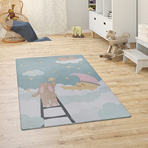 Paco Home Kinderteppich Teppich Kinderzimmer Spielmatte Babymatte rutschfest Modern Tiere Regenbogen Herz, Grösse:155x230 cm, Farbe:Türkis von Paco Home