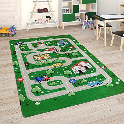 Paco Home Kinderteppich Teppich Kinderzimmer Spielmatte Straßenteppich Spielteppich, Grösse:120x160 cm, Farbe:Grün von Paco Home