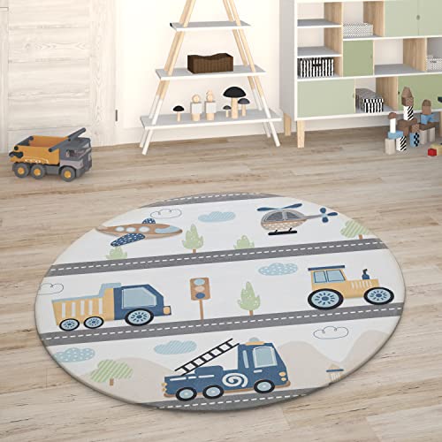 Paco Home Kinderteppich Teppich Kinderzimmer Spielmatte Straßenteppich Spielteppich, Grösse:150 cm Rund, Farbe:Bunt von Paco Home