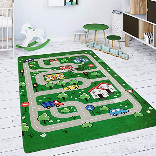 Paco Home Kinderteppich Teppich Kinderzimmer Spielteppich Spielmatte Straßenteppich rutschfest Modern Grün, Grösse:155x230 cm von Paco Home