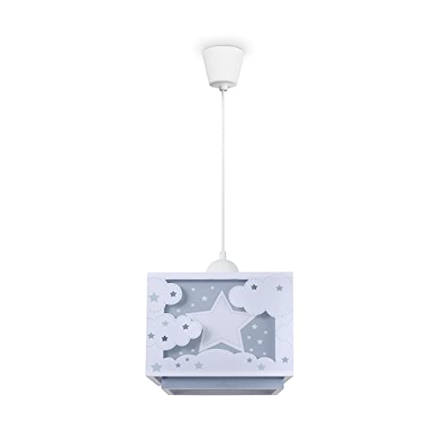 Paco Home Hängelampe Kinderzimmer Deckenlampe Pendelleuchte Lampenschirm Stoff E27 Stern Im Dunkeln Leuchtend von Paco Home