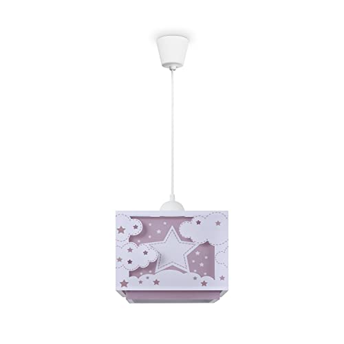Paco Home Hängelampe Kinderzimmer Deckenlampe Pendelleuchte Lampenschirm Stoff E27 Mond Im Dunkeln Leuchtend von Paco Home