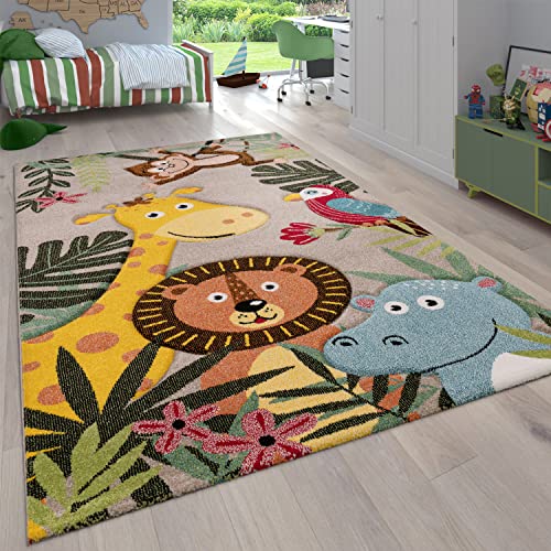 Paco Home Kinderzimmer Kinderteppich für Jungen mit Tier u. Dschungel Motiven Kurzflor, Grösse:133 cm Quadrat, Farbe:Beige Paco Home Kinderzimmer Kinderteppich für Jungen mit Tier u. Dschungel Motiven Kurzflor, Grösse:133 cm Quadrat, Farbe:Beige von Paco Home
