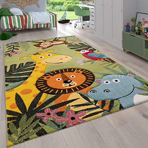 Paco Home Kinderzimmer Kinderteppich für Jungen mit Tier u. Dschungel Motiven Kurzflor, Grösse:140x200 cm, Farbe:Grün 5 von Paco Home