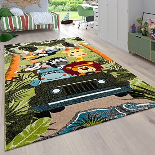 Paco Home Kinderzimmer Kinderteppich für Jungen mit Tier u. Dschungel Motiven Kurzflor, Grösse:160x230 cm, Farbe:Grün 6 von Paco Home