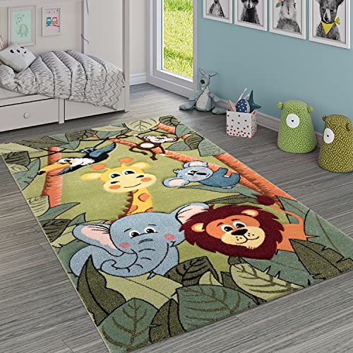 Paco Home Kinderzimmer Kinderteppich für Jungen mit Tier u. Dschungel Motiven Kurzflor, Grösse:200x290 cm, Farbe:Grün von Paco Home