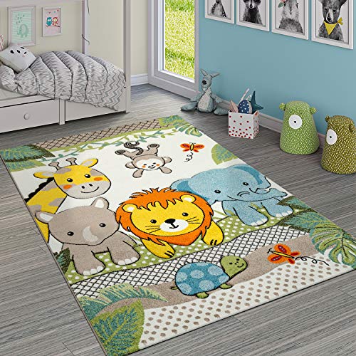 Paco Home Kinderzimmer Teppich Bunt Grün Fröhliche Tiere Zoo Dschungel Muster 3-D Design, Grösse:120x170 cm von Paco Home