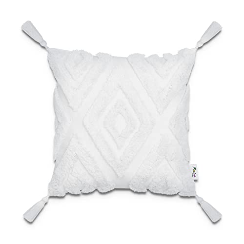 Paco Home Kissen Bezug Kissenbezüge Mit Quastenfransen Boho Kissenbezug Kissenhülle Boho Sofa Couchkissen Zierkissen, Farbe:Creme-Weiß, Sets:Single von Paco Home