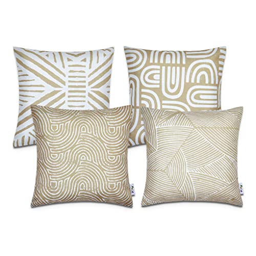 Paco Home Kissen Kissenbezug Sofakissen Bezug Kissenhülle Dekokissen Zierkissen Couchkissen Modern Geometrische Muster, Farbe:Beige, Sets:4pcs-Set von Paco Home