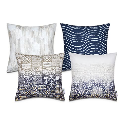 Paco Home Kissen Kissenbezug Sofakissen Bezug Kissenhülle Dekokissen Zierkissen Couchkissen Modern Geometrische Muster, Farbe:Blau-Grau, Sets:4pcs-Set von Paco Home