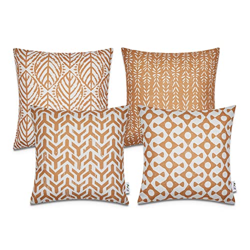 Paco Home Kissen Kissenbezug Sofakissen Bezug Kissenhülle Dekokissen Zierkissen Couchkissen Modern Geometrische Muster, Farbe:Dunkelorange, Sets:4pcs-Set von Paco Home