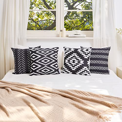 Paco Home Kissen Kissenbezug Sofakissen Bezug Kissenhülle Dekokissen Zierkissen Couchkissen Modern Geometrische Muster, Farbe:Schwarz, Sets:4pcs-Set von Paco Home