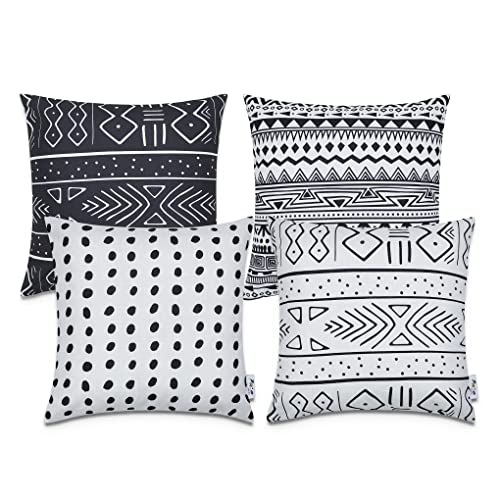 Paco Home Kissen Kissenbezug Sofakissen Bezug Kissenhülle Dekokissen Zierkissen Couchkissen Modern Geometrische Muster, Farbe:Schwarz - Weiß, Sets:4pcs-Set von Paco Home