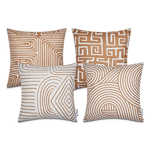 Paco Home Kissen Kissenbezug Sofakissen Bezug Kissenhülle Dekokissen Zierkissen Couchkissen Modern Geometrische Muster, Farbe:Weiß Ocker, Sets:4pcs-Set von Paco Home